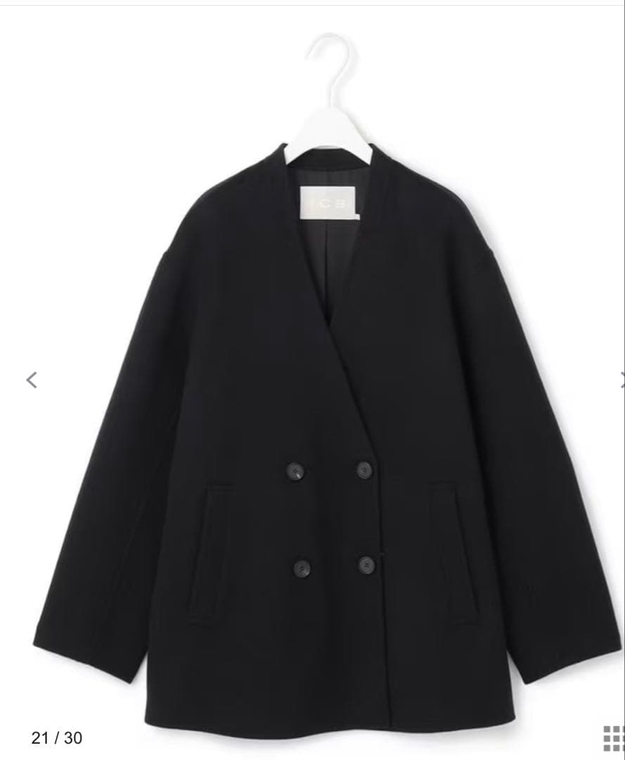 MASIROICB wool Rever ノーカラーショートコート