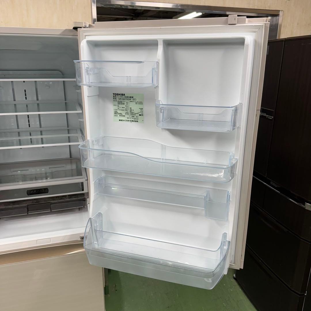 655 東芝大型冷蔵庫　400L強　小型　右開き　ガラスパネル　自動製氷　5ドア