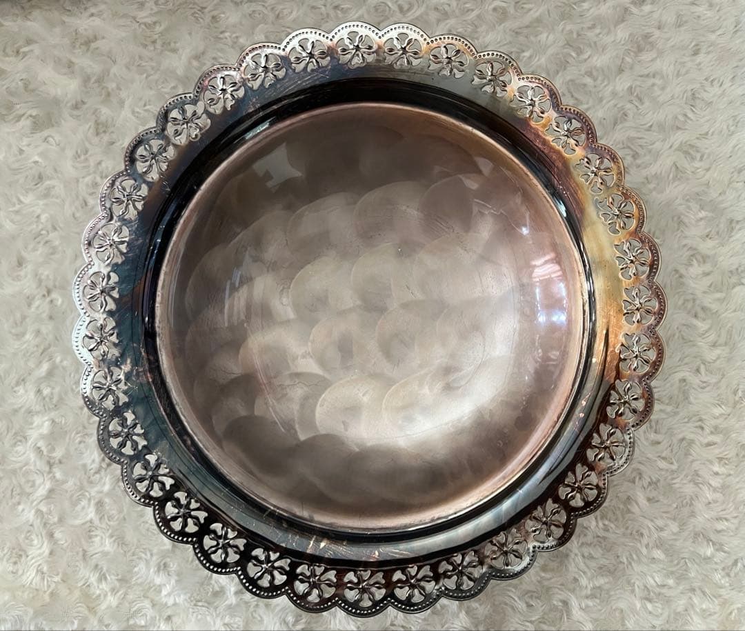 シルバープレート　ハンドフィニッシュ　フルーツスタンド（レース）フルーツ盛り皿