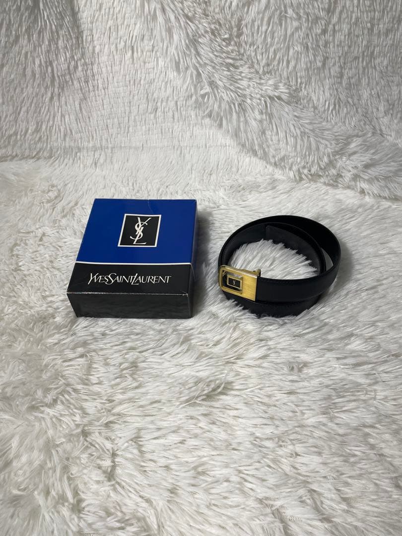イヴサンローラン YSL レザーベルト 本革　箱付き　ロゴバックル ブラック