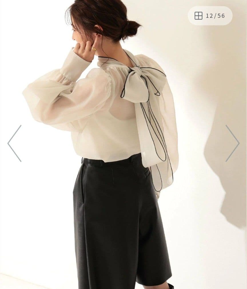 新品タグ付き BEAMS オーガンジーリボンブラウス シアー ボウタイ 配色