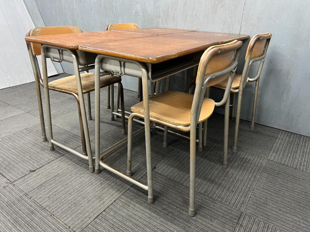 496◆自社便対応地域あり◆ホウトク◆学童机・椅子4組(旧JIS3号)学校学習塾