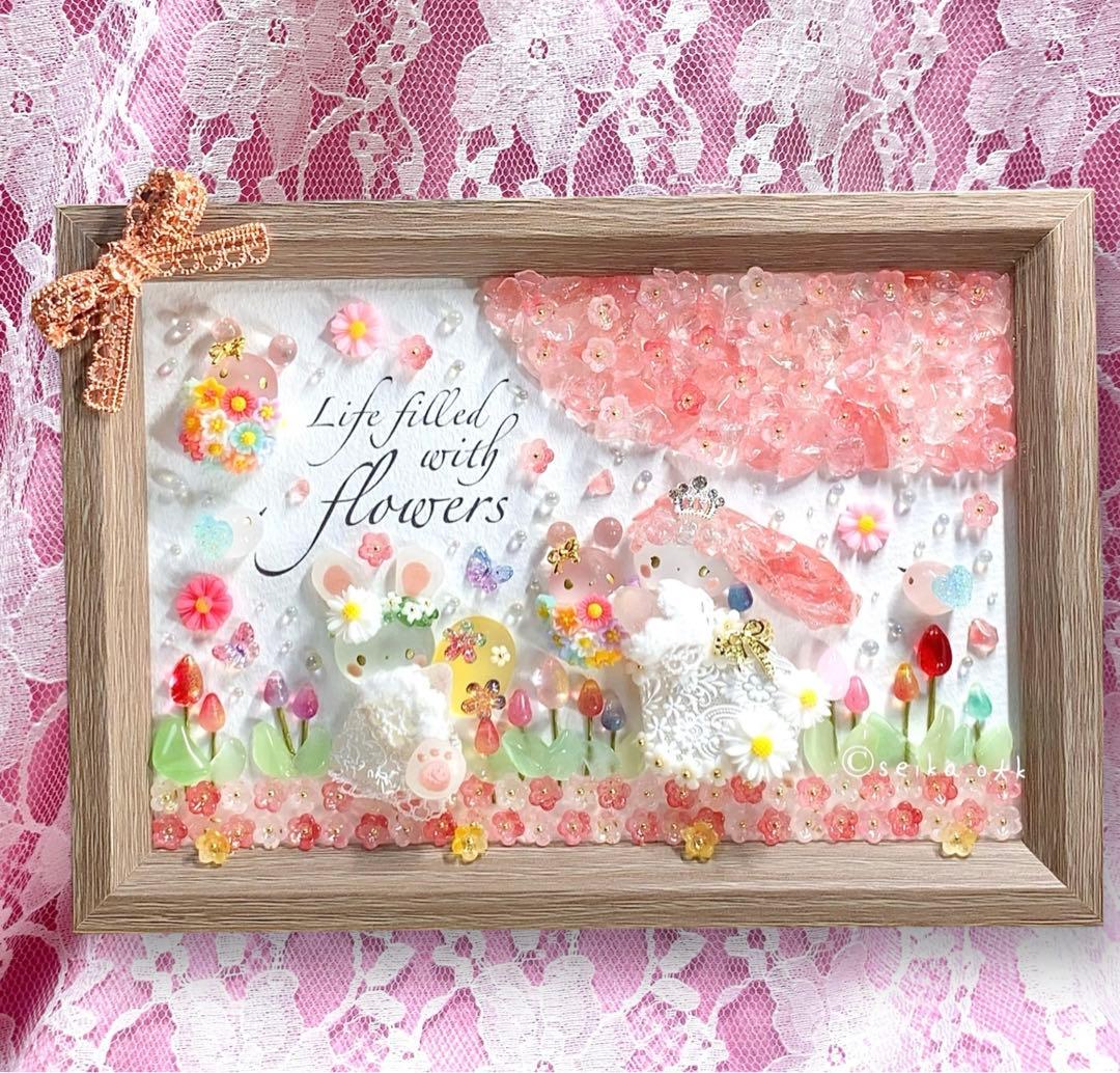 1275春爛漫 桜とお花畑 フラワーインテリア シーグラスアート 物語風 置物