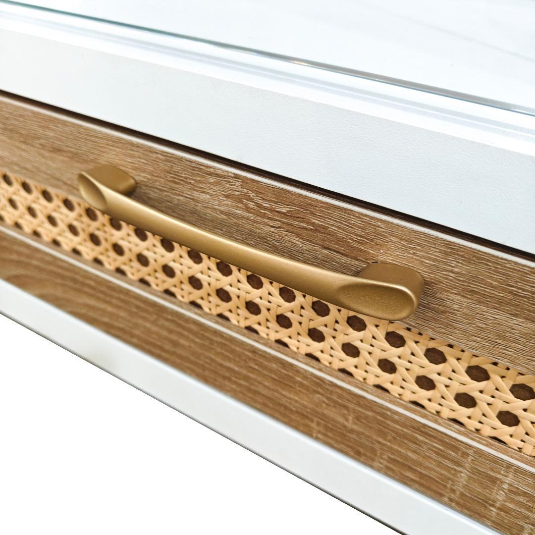 LED照明＆引き出し付き ガラスディスプレイキャビネット 鍵付き強化ガラス収納