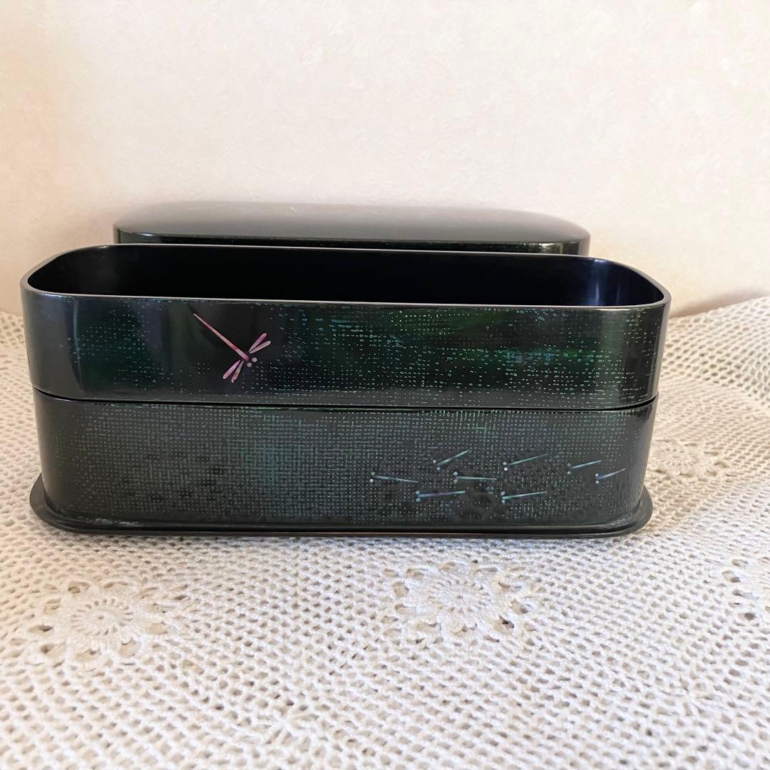 駿河漆器 細田豊 作 螺鈿細工 曲げわ重ね箱 二段弁当箱 かぶせ蓋