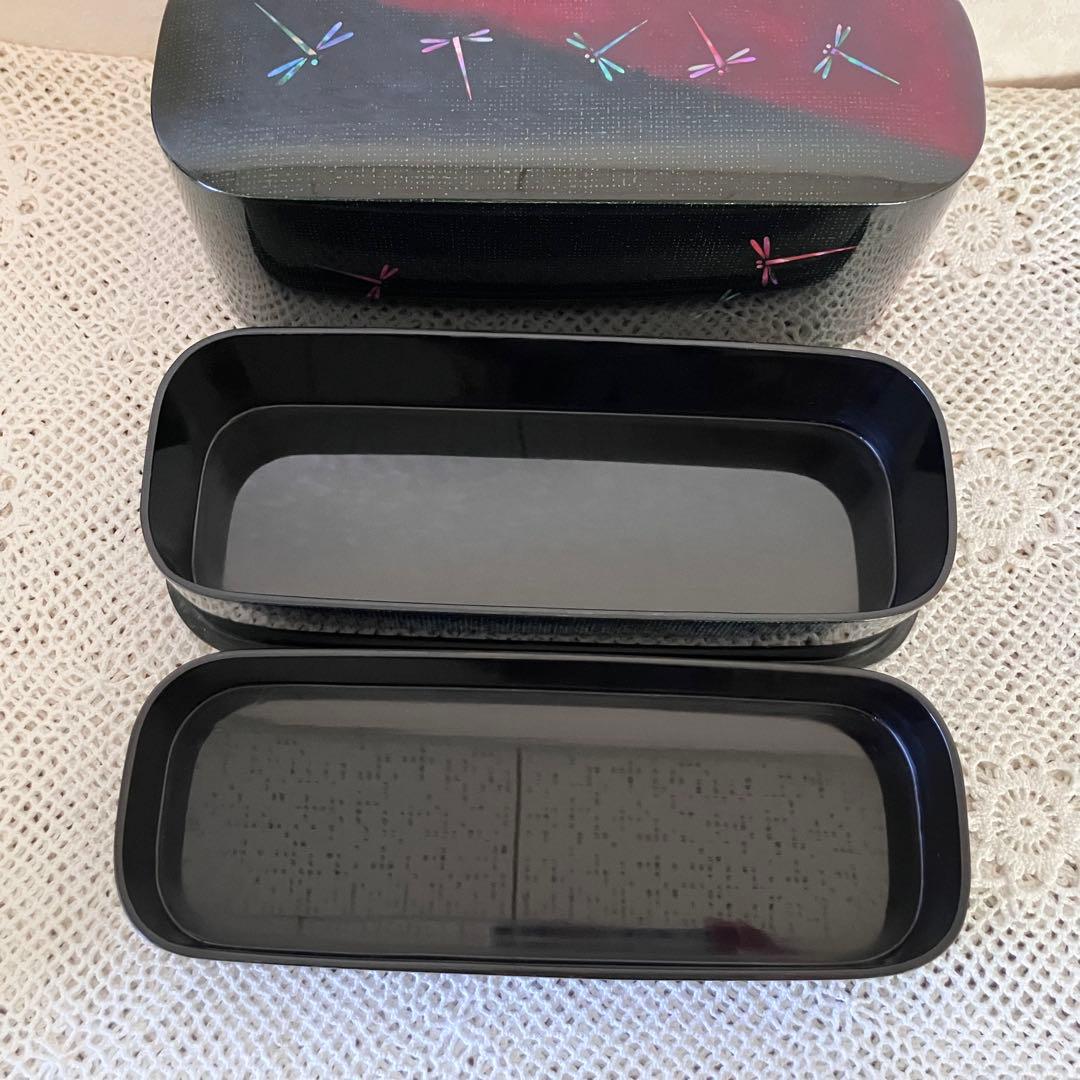 駿河漆器 細田豊 作 螺鈿細工 曲げわ重ね箱 二段弁当箱 かぶせ蓋