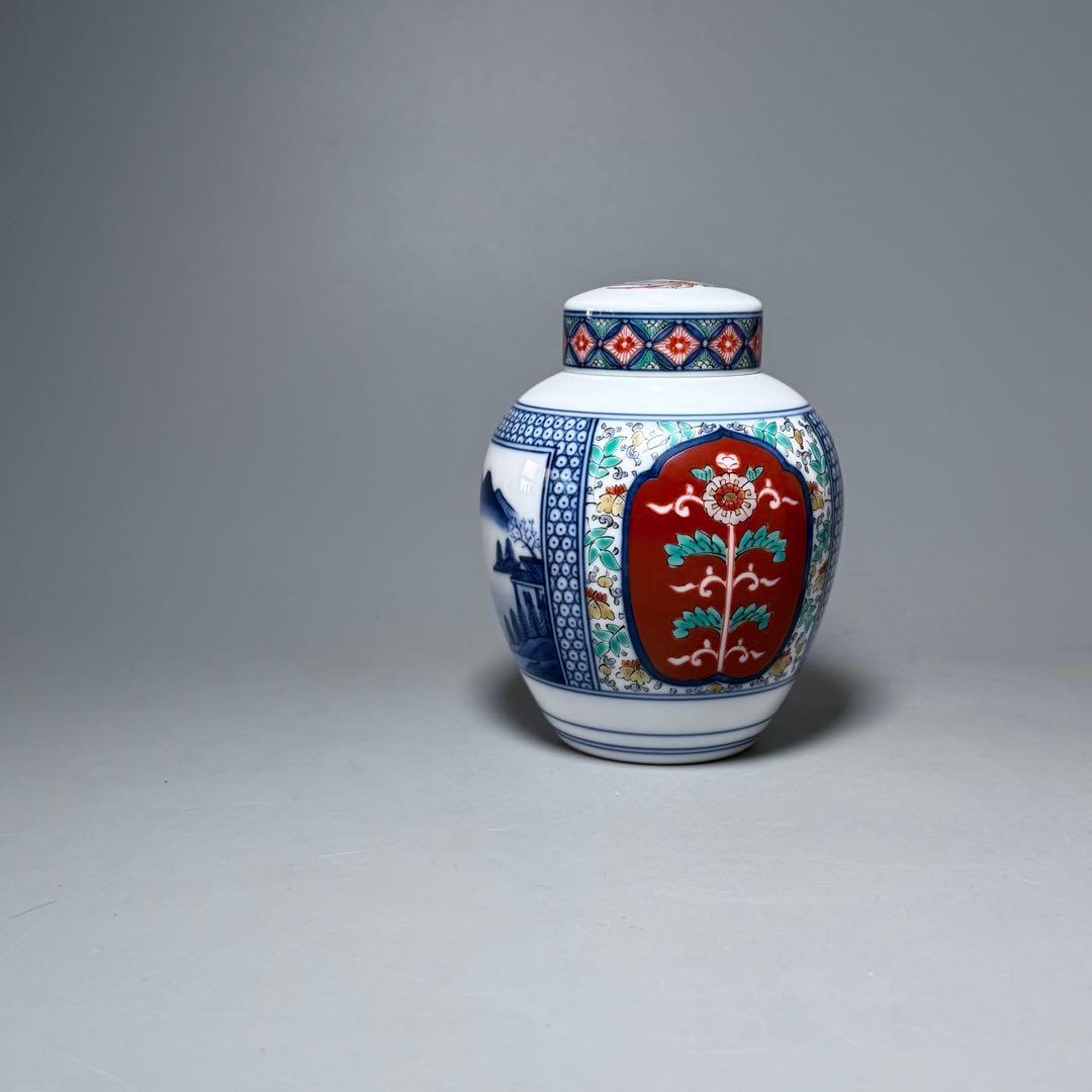 人間国宝　十四代　酒井田柿右衛門　茶壷 大 松竹梅地文　定価275,000円