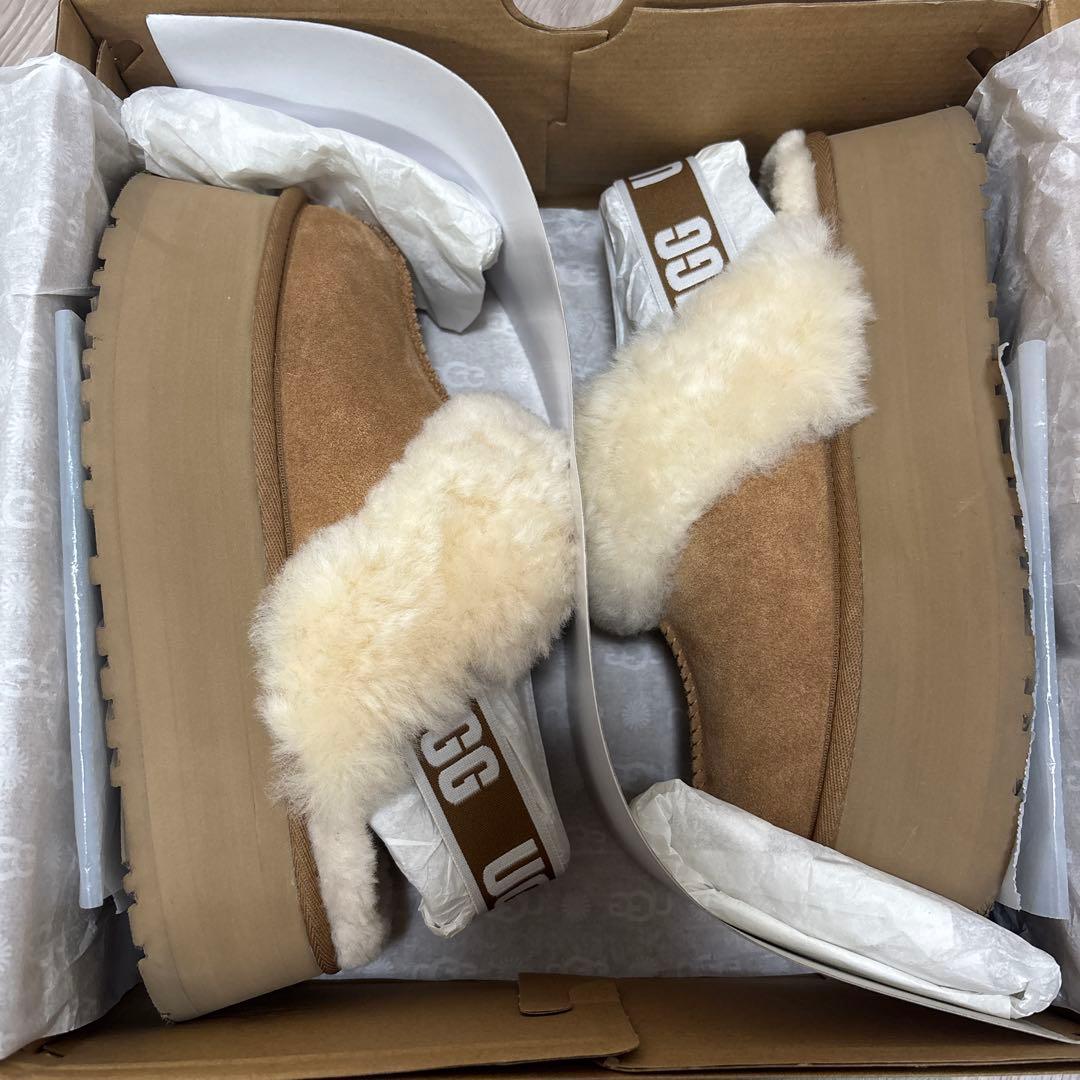 ugg ファンケット 24cm 厚底ムートン スリッポン チェスナット ブラウン