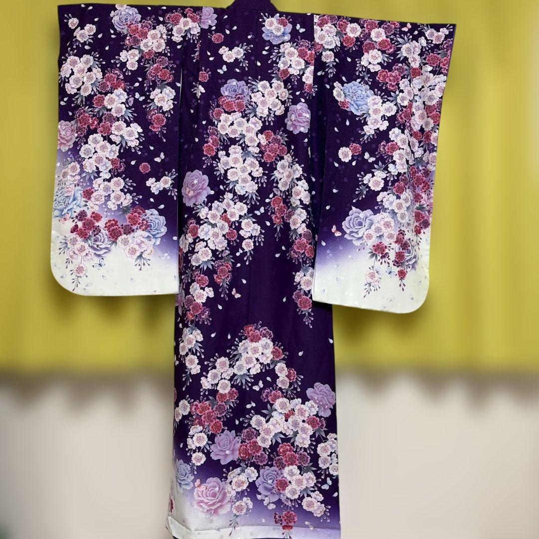 七五三　7歳　着物セット　紫　蝶々