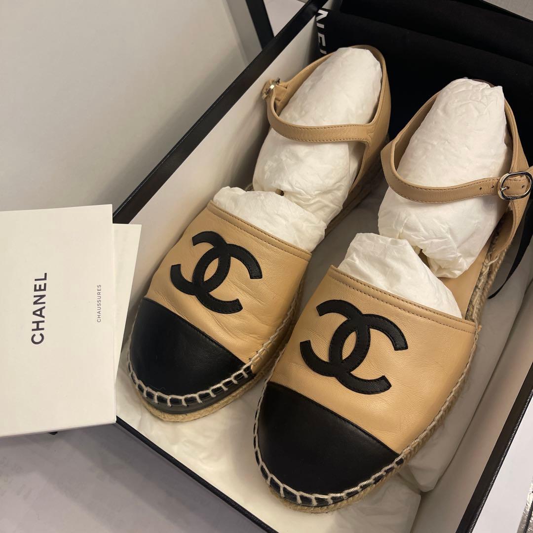 CHANEL エスパドリーユ ベージュ/黒