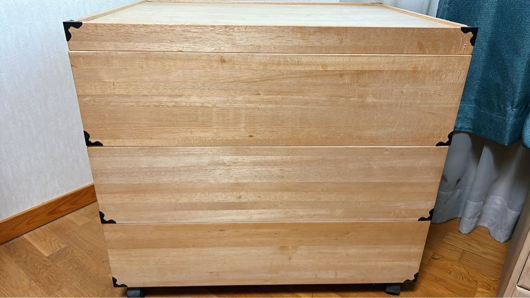 桐箱 キャスター付き 木製 3段の布団収納、衣装ケース 桐のボックス