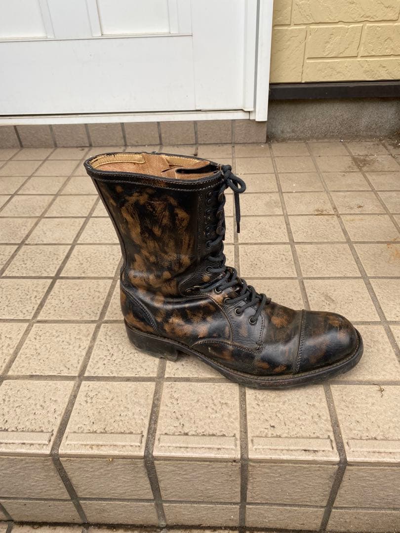 i、汚し加工本革サイドジップレースアップミリタリーブーツ26〜27センチ？