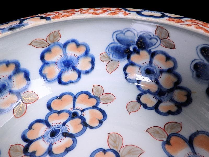 古伊万里　色絵 　桜花紋の図　大深鉢　E637AS-fbns