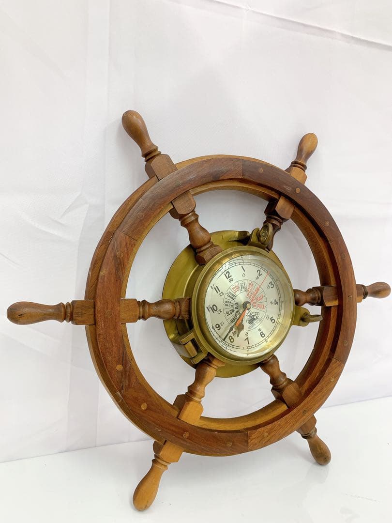 2SAM28 舵 掛け時計 アンティーク 舵輪デザイン 置時計 木製 真鍮