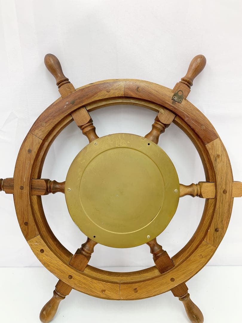 2SAM28 舵 掛け時計 アンティーク 舵輪デザイン 置時計 木製 真鍮