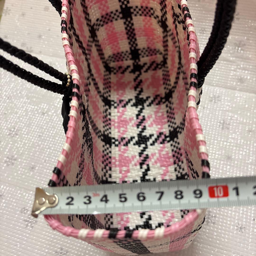 ファミリア　レトラ　メルカドバッグ　ピンク　ブラック　チェック