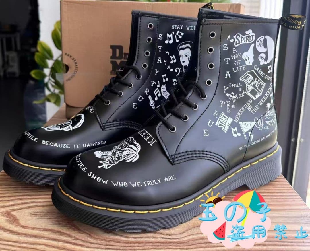 Dr. Martensスカルプリント ブラックブーツ 25CM男女兼用