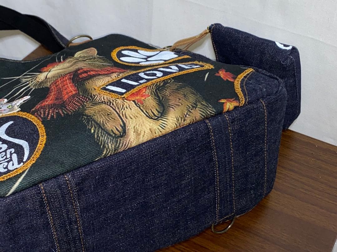 ハンドメイド☆ステンシル☆トラネコ☆リュック対応☆4wayあおりバッグ