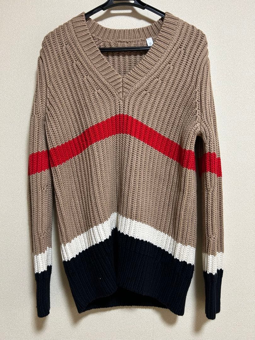 BURBERRY バーバリー カシミア混紡ストライプ柄Vネックセーター