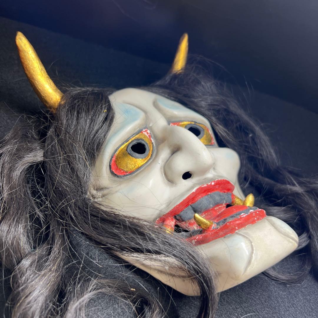 時代乾漆ハンニャ能面　木箱付　顔幅約12.3㎝　東Y8-0116☆2Fタサチ