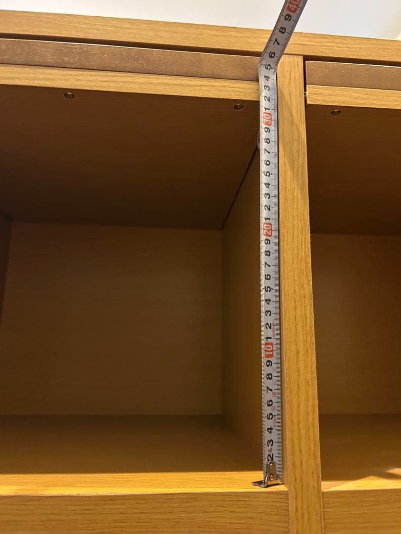 オーク調 フラップ扉付き 6マス収納棚／キャスター付き（完成品）