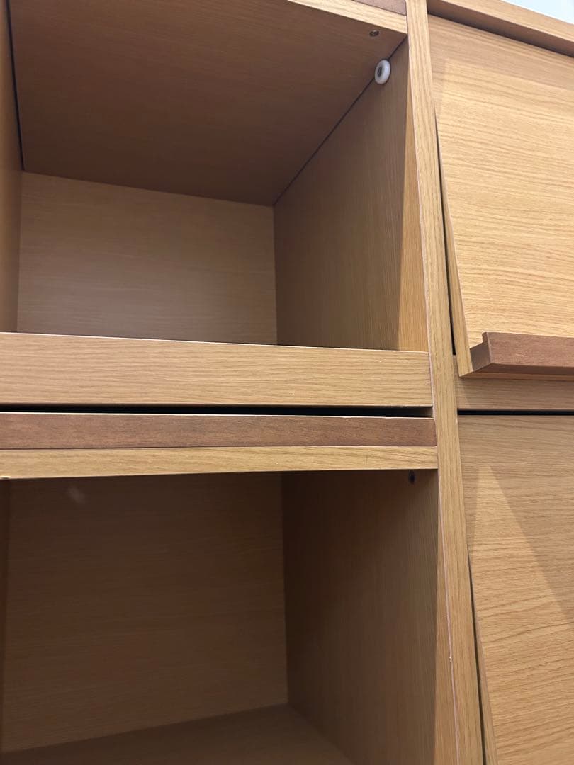 オーク調 フラップ扉付き 6マス収納棚／キャスター付き（完成品）