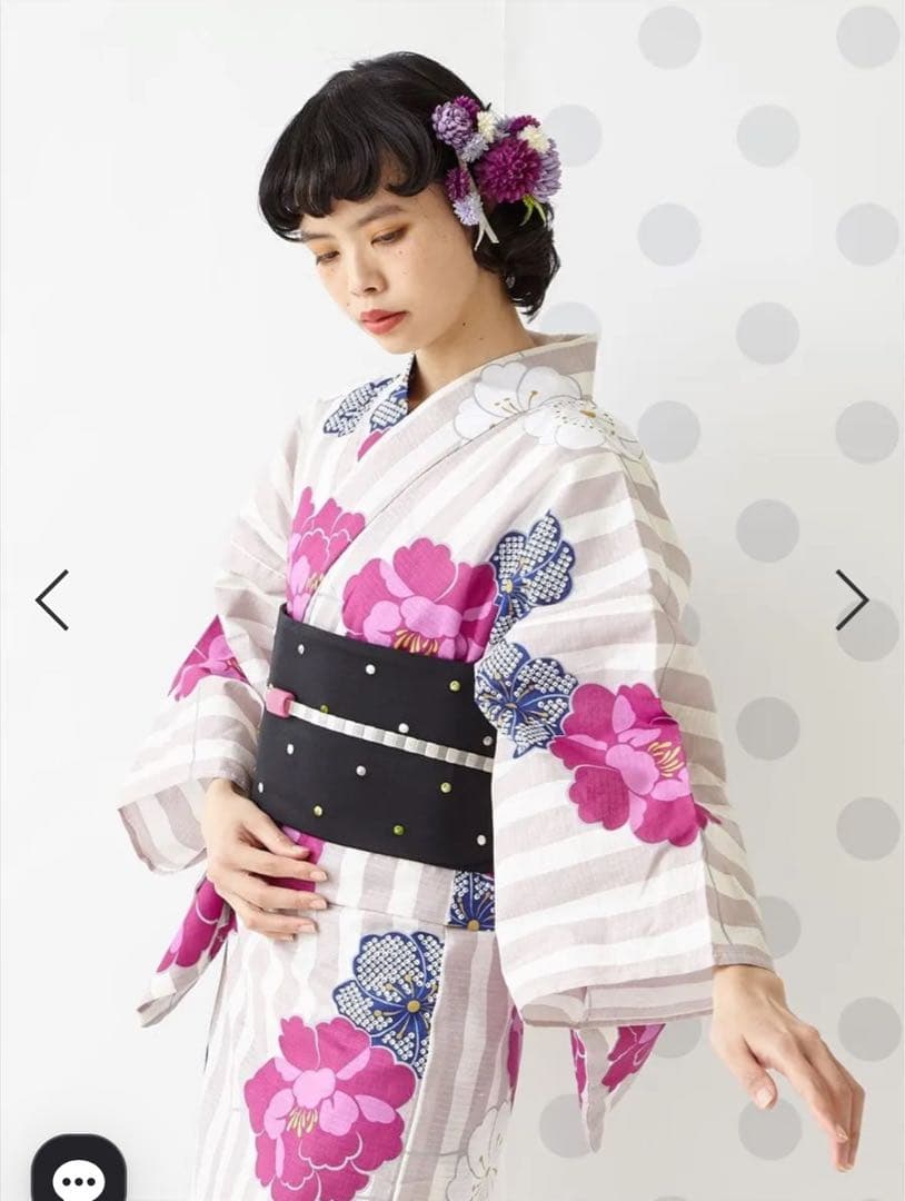 新品未使用 ふりふ 浴衣単品「ストライプぼたん」