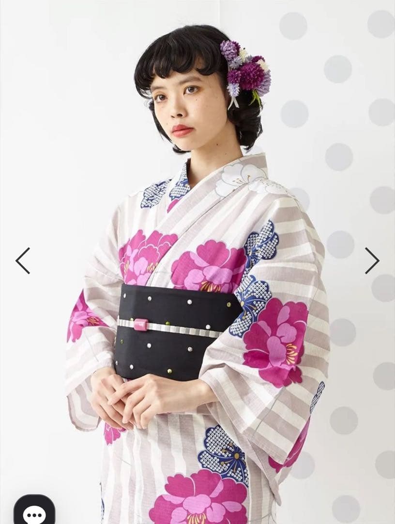 新品未使用 ふりふ 浴衣単品「ストライプぼたん」