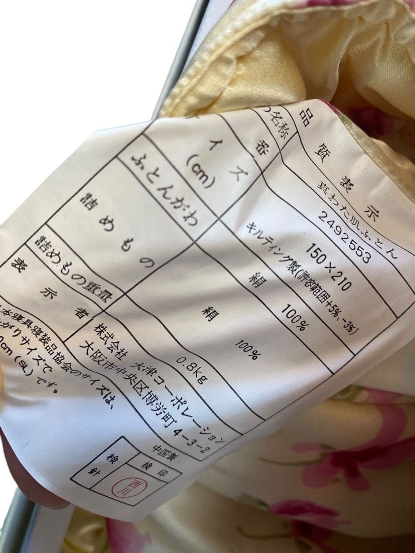 NINA RICCI チューリップ柄 掛け布団　シルク100% 絹　未使用品