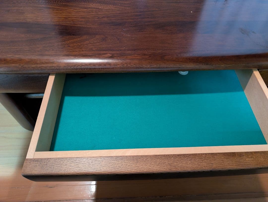 ダークブラウン オーバル型座卓 引き出し付き