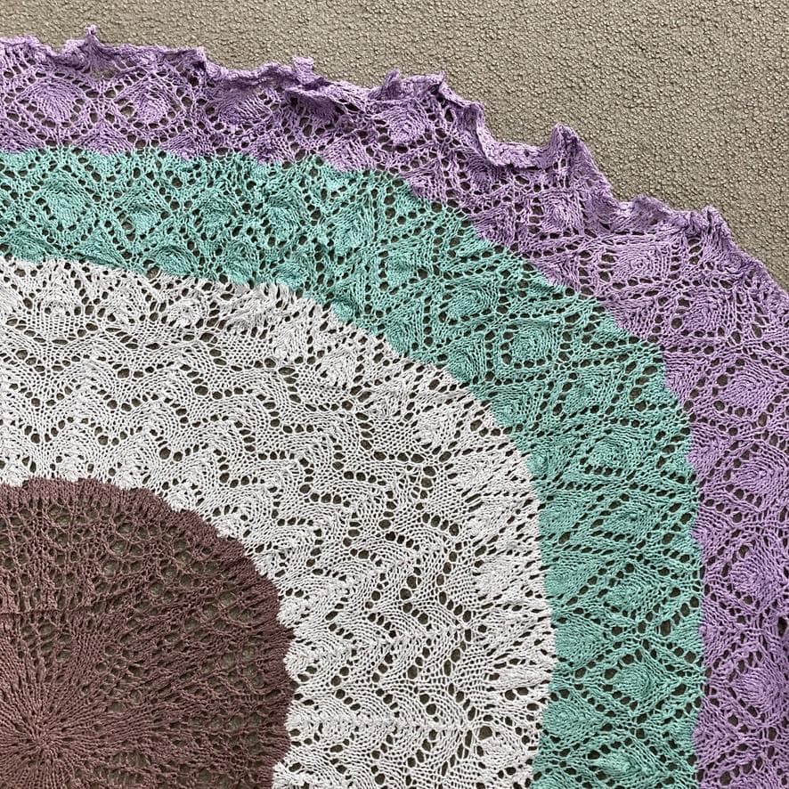 BQKH レース ニット ラグ ビンテージ 緑 紫ドイリー ブランケット Y