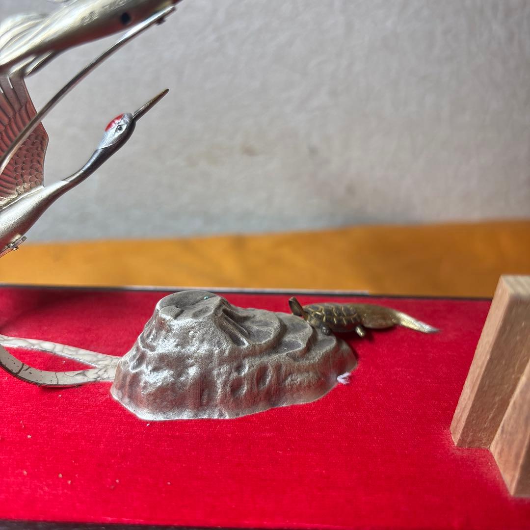 純銀　武比古作　鶴と亀　置物　在銘