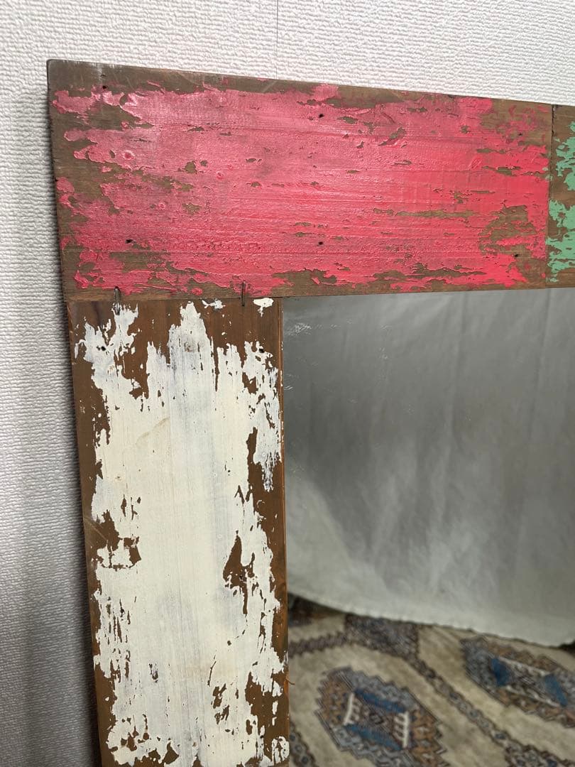 古材 壁掛けミラー シャビーシック ペイント 鏡 ヴィンテージ調 ウォールミラー