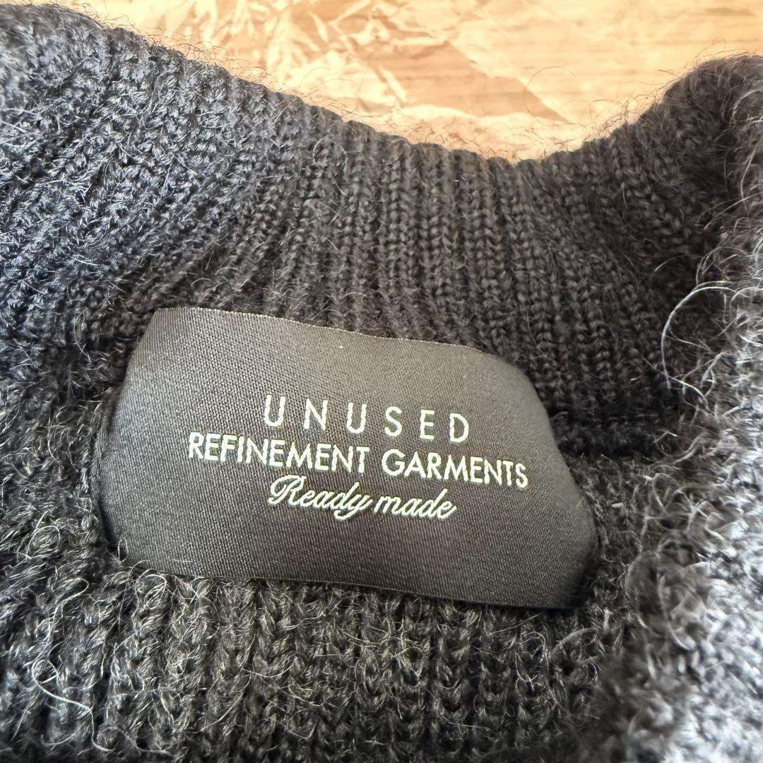 【美品・3】UNUSED チェッカーフラッグ クルーネック セーター ニット 黒