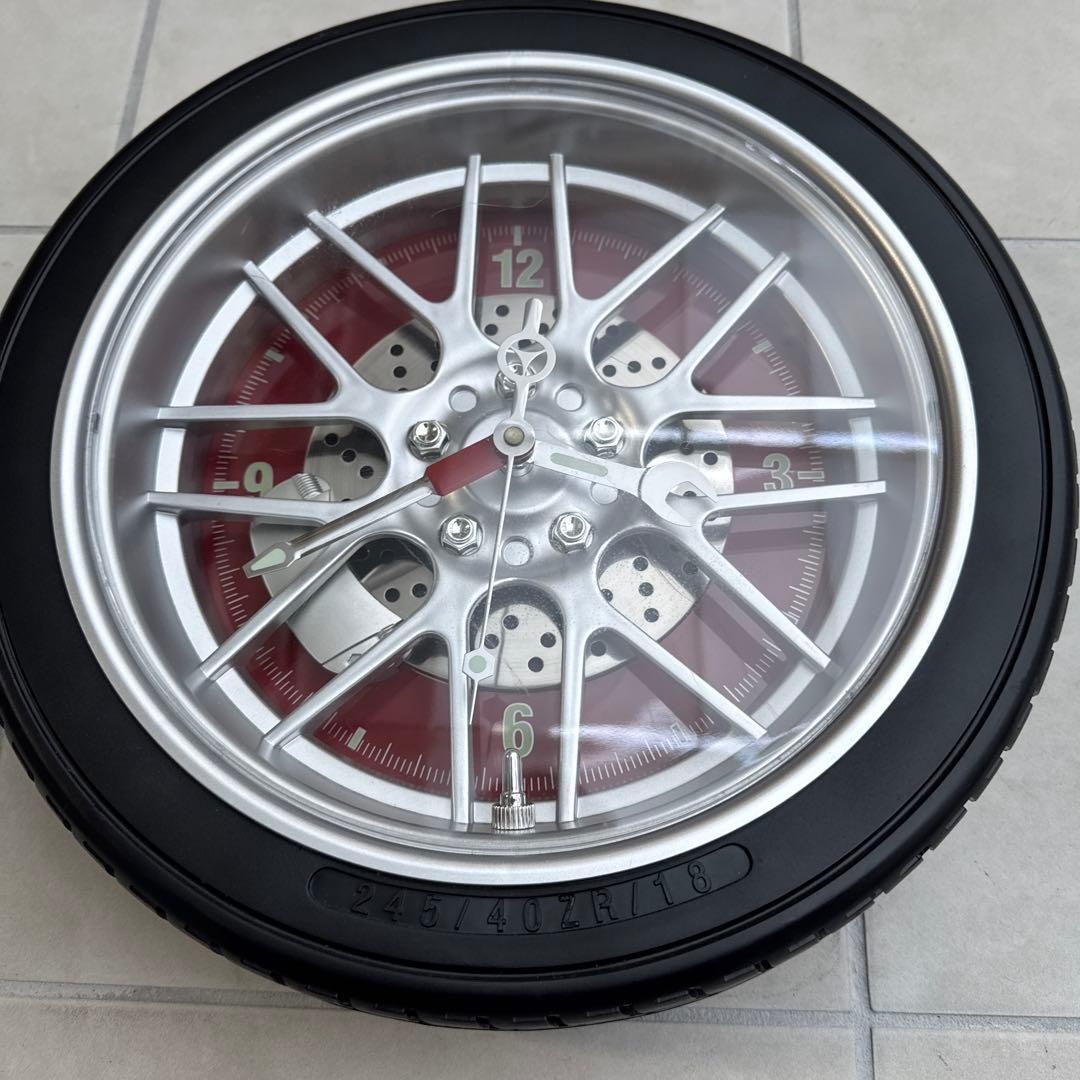 ホイールデザイン 掛時計 シルバー 赤