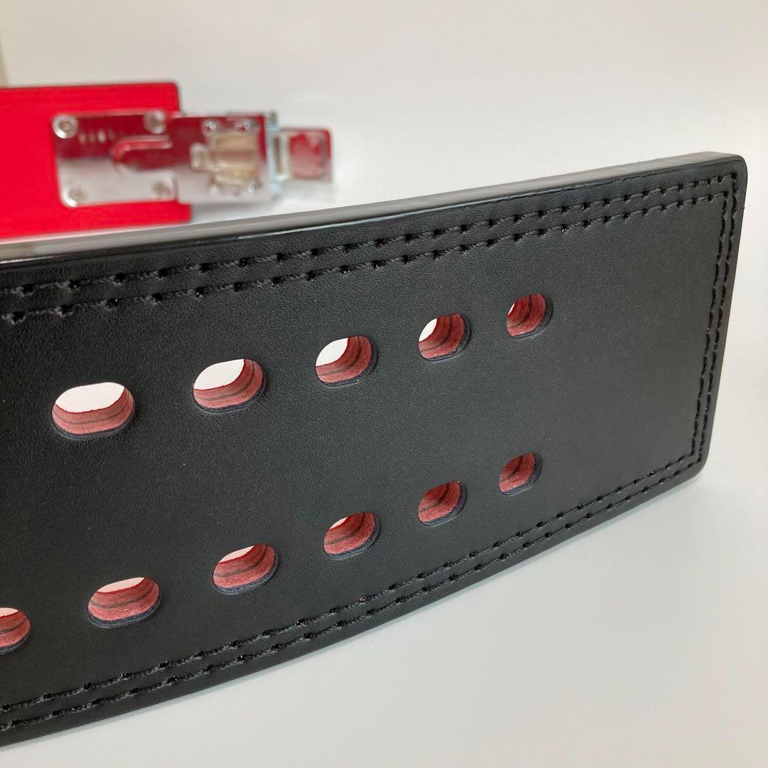 【B級品】 パワーベルト レバーアクション 本革 黒赤ベルト 可変式 銀バックル