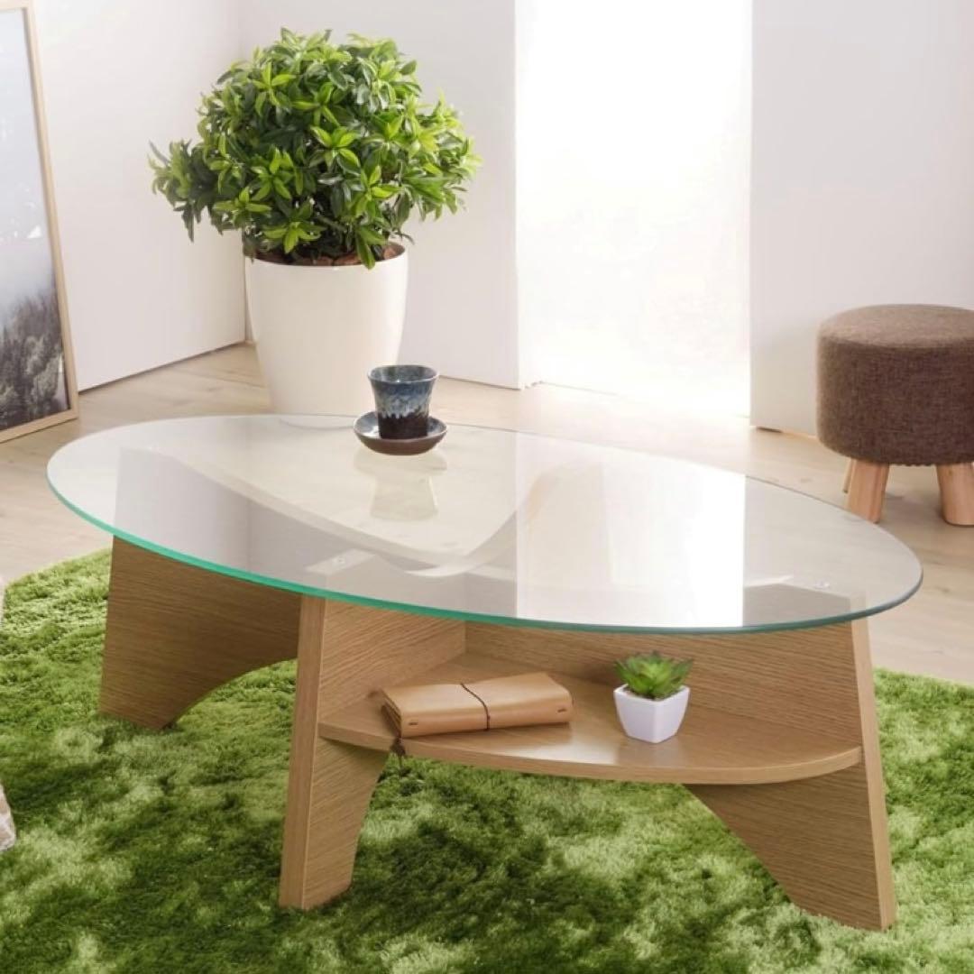 【美品】東谷 オーバルテーブル 強化ガラス 楕円