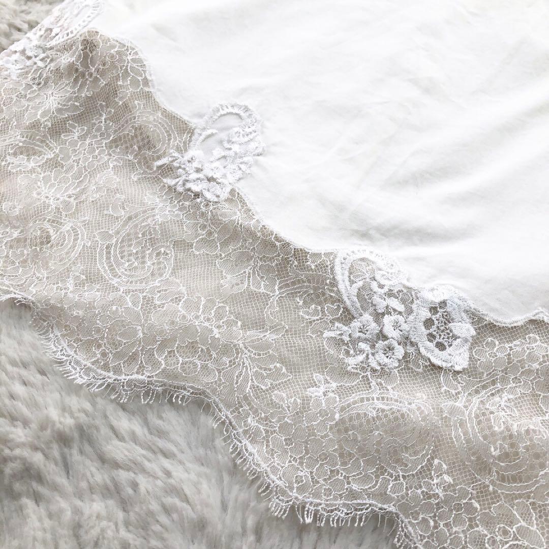 エルマンノシェルビーノ*胸元レース　長袖ブラウス　コットン　ホワイト　38