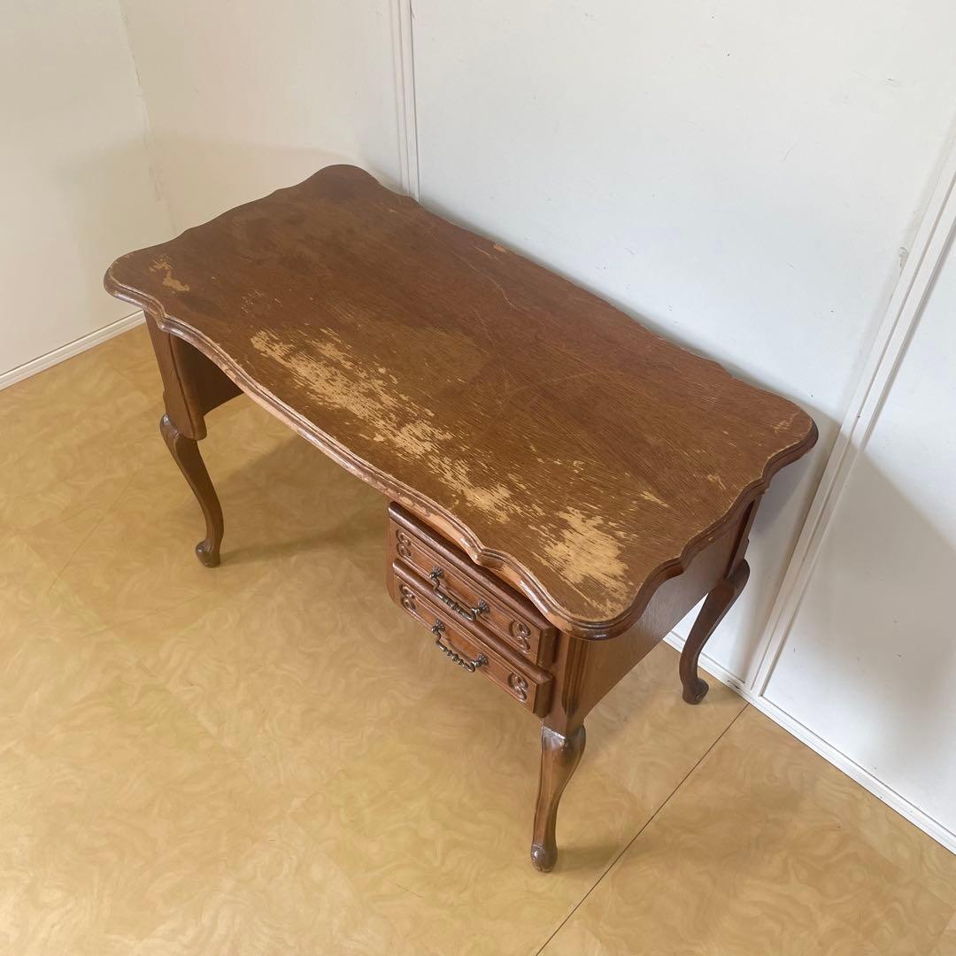 ルーマニア製 オーク材 猫脚 デスク 机 作業台 引き出し アンティーク