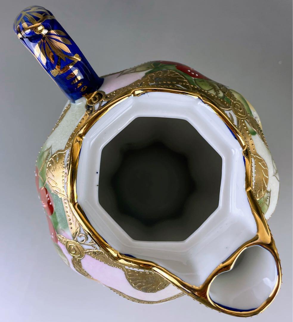 【美品】オールドニッポン 約２４cm 金盛り 花紋 チョコレートポット ティー