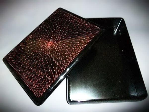 本荘塗 文箱 硯箱 天然木 本漆器 赤黒スパイラル模様