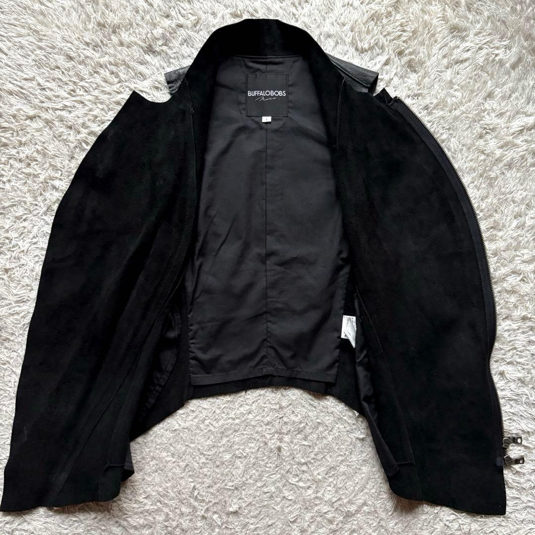 ★羊革★ BUFFALO BOBS ハーフダブル ベスト ジップアップ ジレ 黒