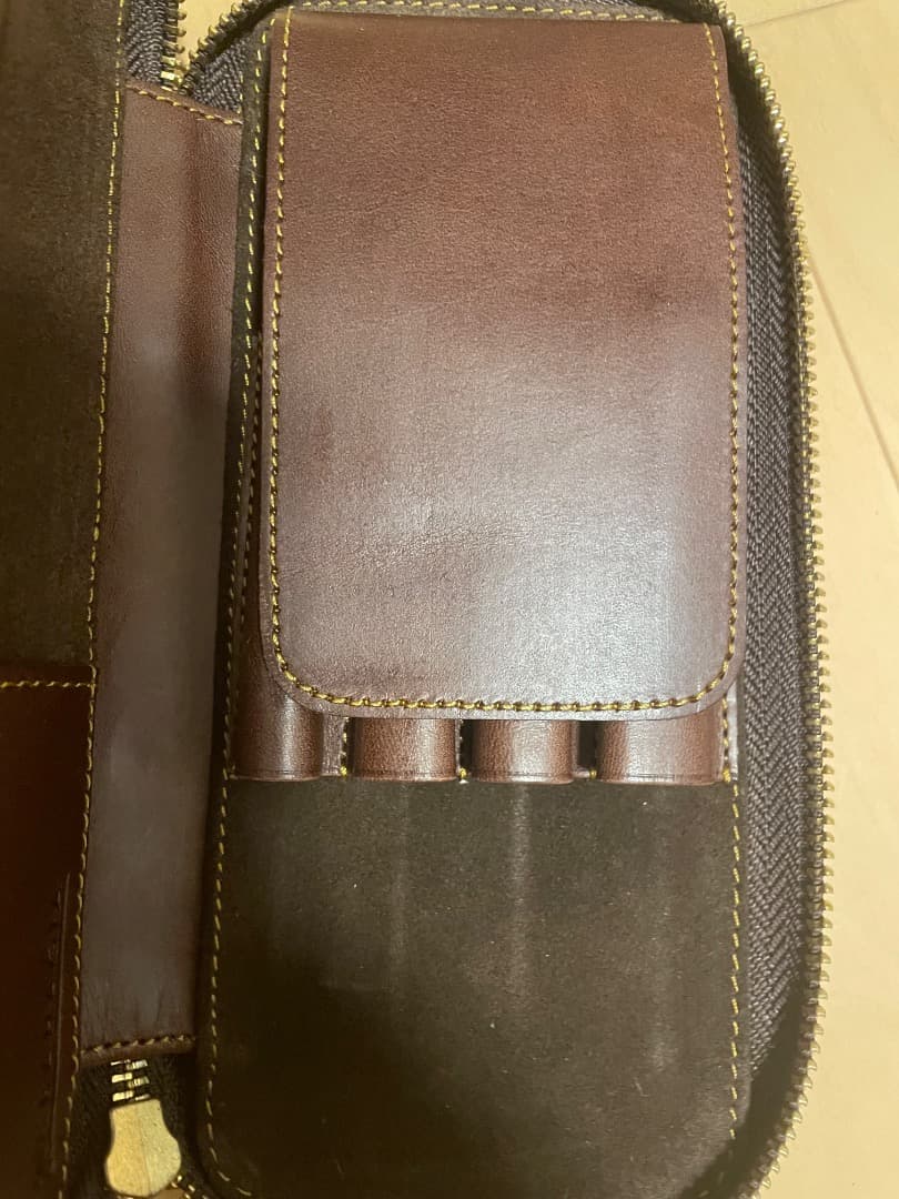 バハギアブラウンレザー筆箱 タバコ