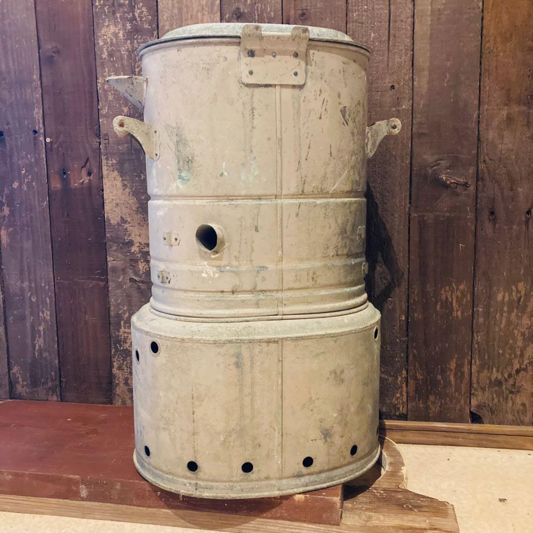 昭和レトロ　タオル蒸し器　理容器具　散髪屋　ブリキ　ジャンク