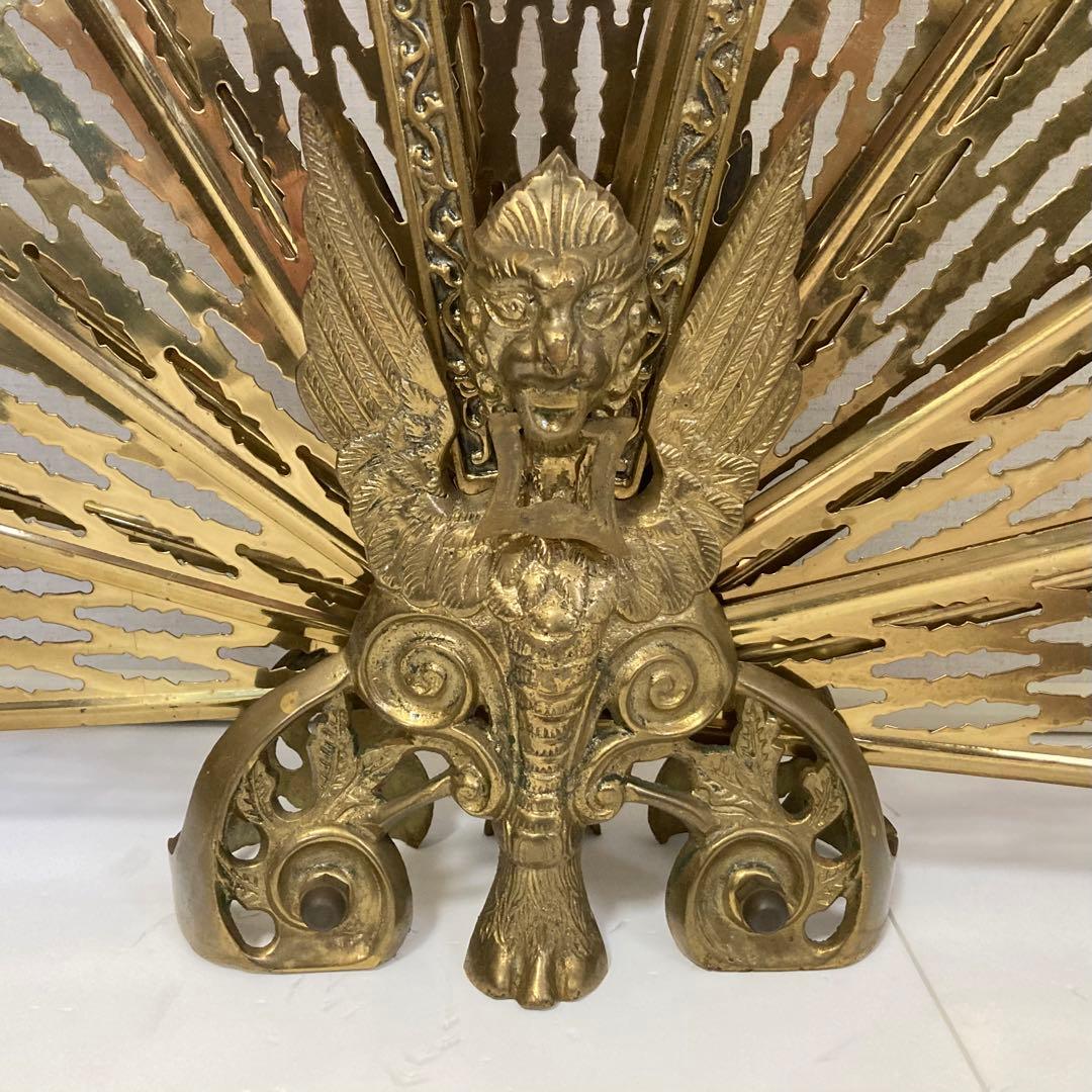 ファイヤースクリーン 暖炉 ストーブ 衝立 真鍮 金属 レトロ ヴィンテージ