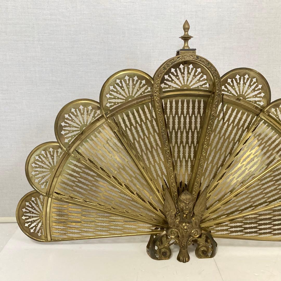 ファイヤースクリーン 暖炉 ストーブ 衝立 真鍮 金属 レトロ ヴィンテージ