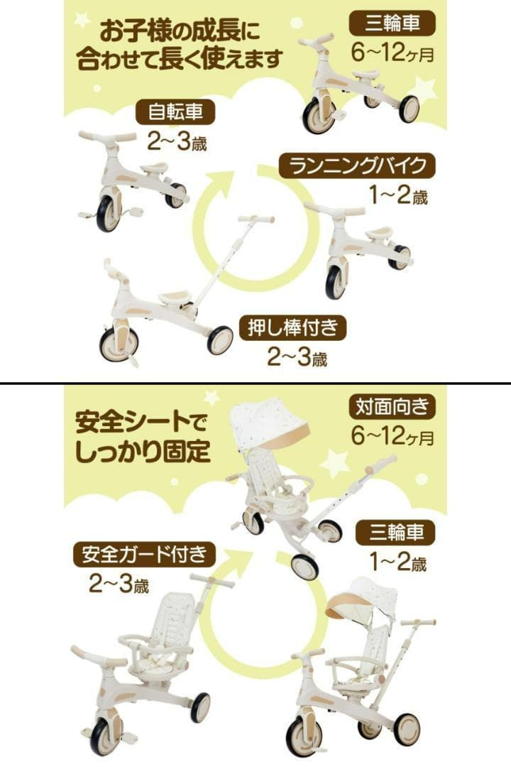多機能 三輪車 手押し棒付き 折りたたみ 1歳～5歳 安全ベルト付き（黒×赤）