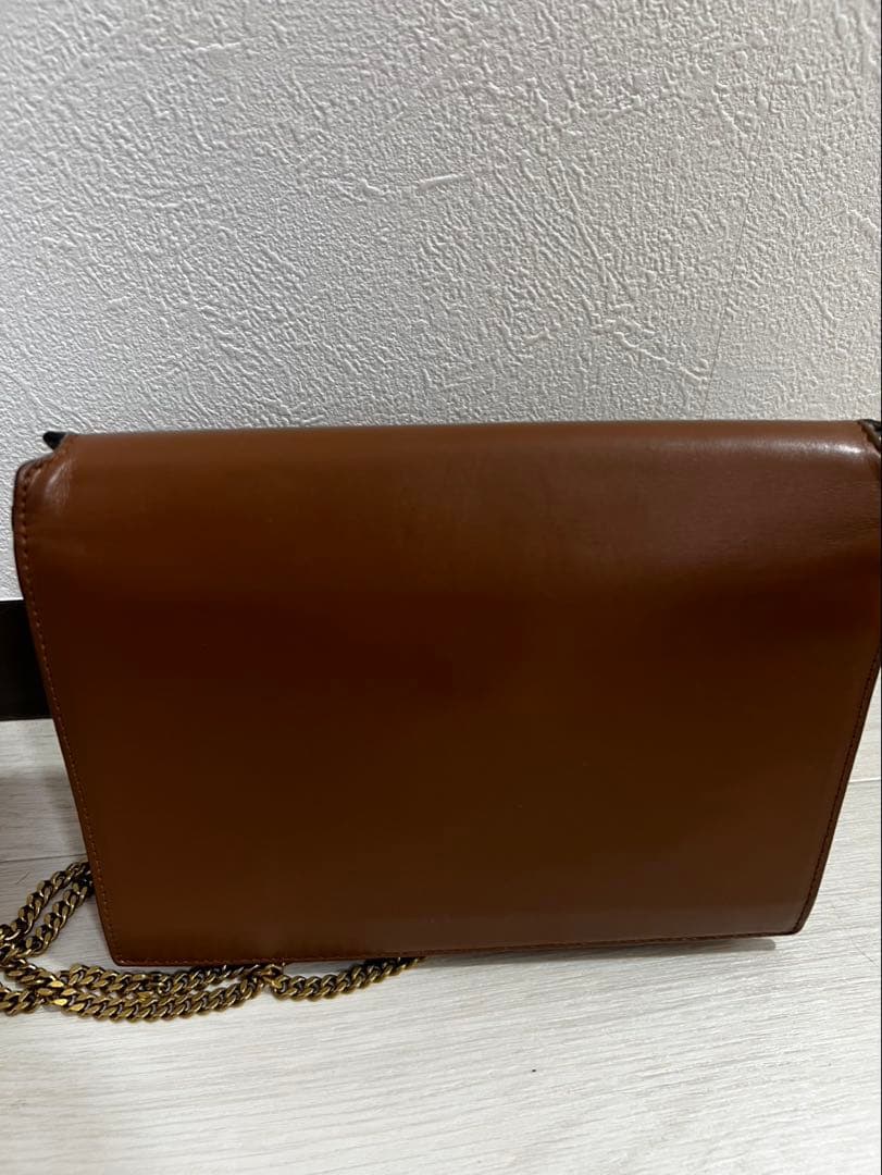 YSL ブラウンレザー ショルダーバッグ