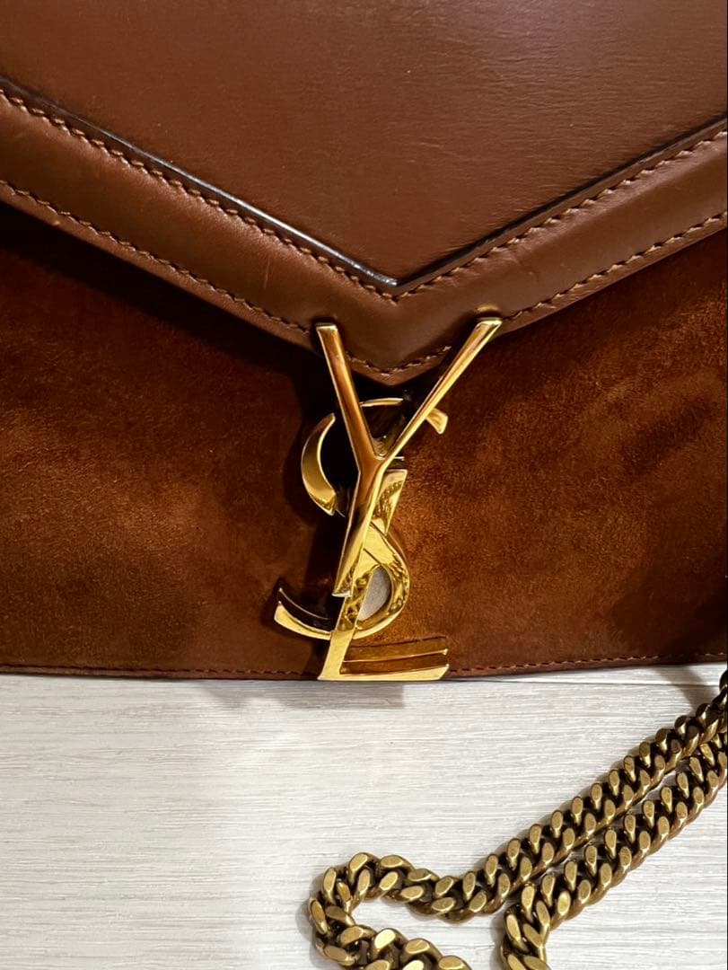 YSL ブラウンレザー ショルダーバッグ