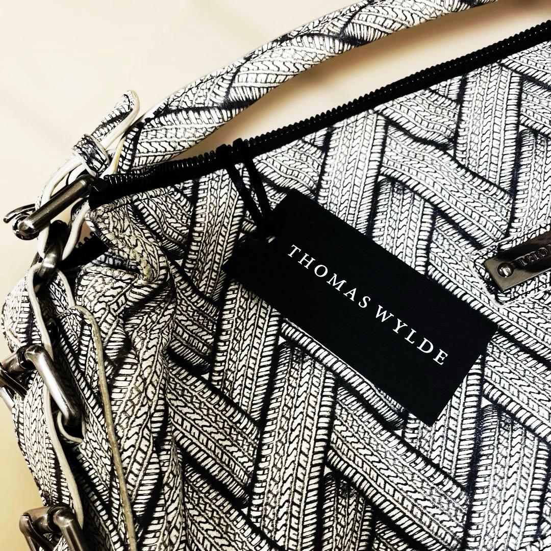 トーマスワイルドTHOMAS WILDスカル新品レザー&シルク大ショルダーバッグ